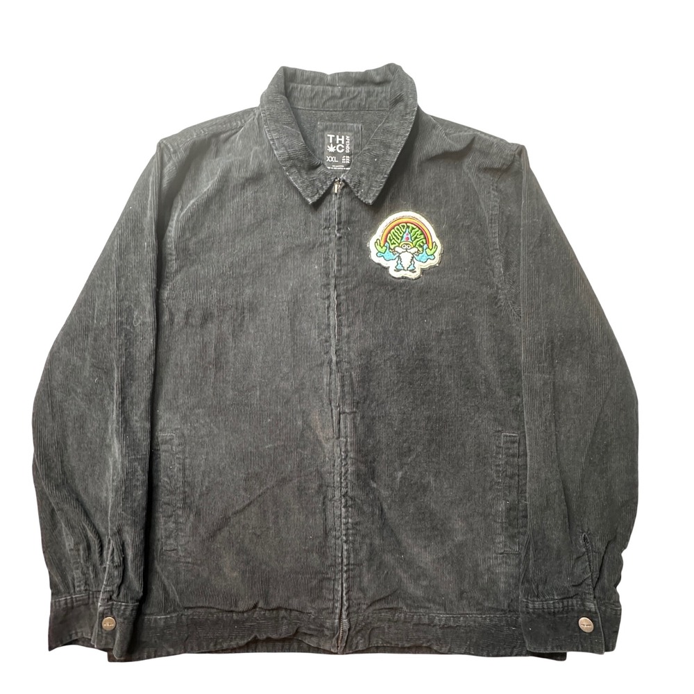 Afends Jacket Mens XXL Black THC Hemp Black Corduroy Patch Full Zip Shacked
